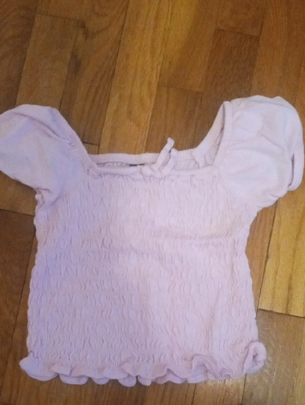 Pink Smocked Puff Sleeve Top with Denim Cuffed Shorts, girl 6 - Picture 3 of 3